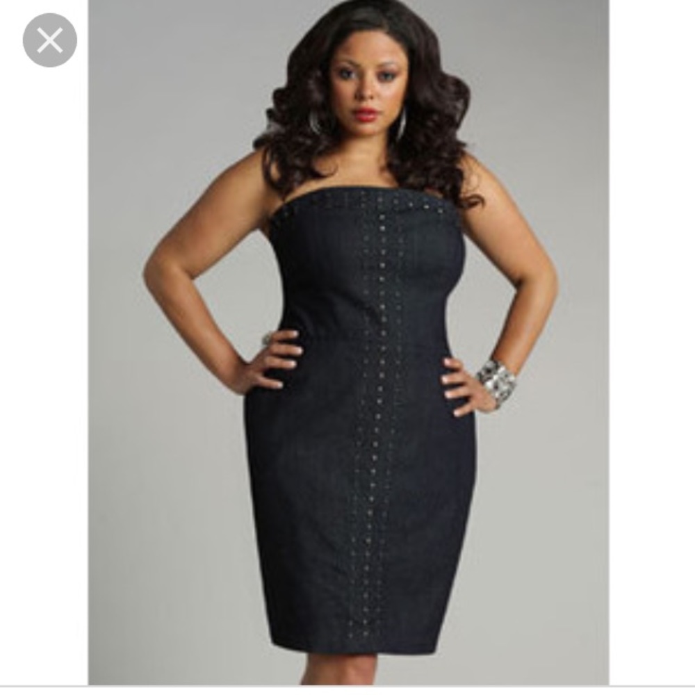Strapless denim dress with stud detail